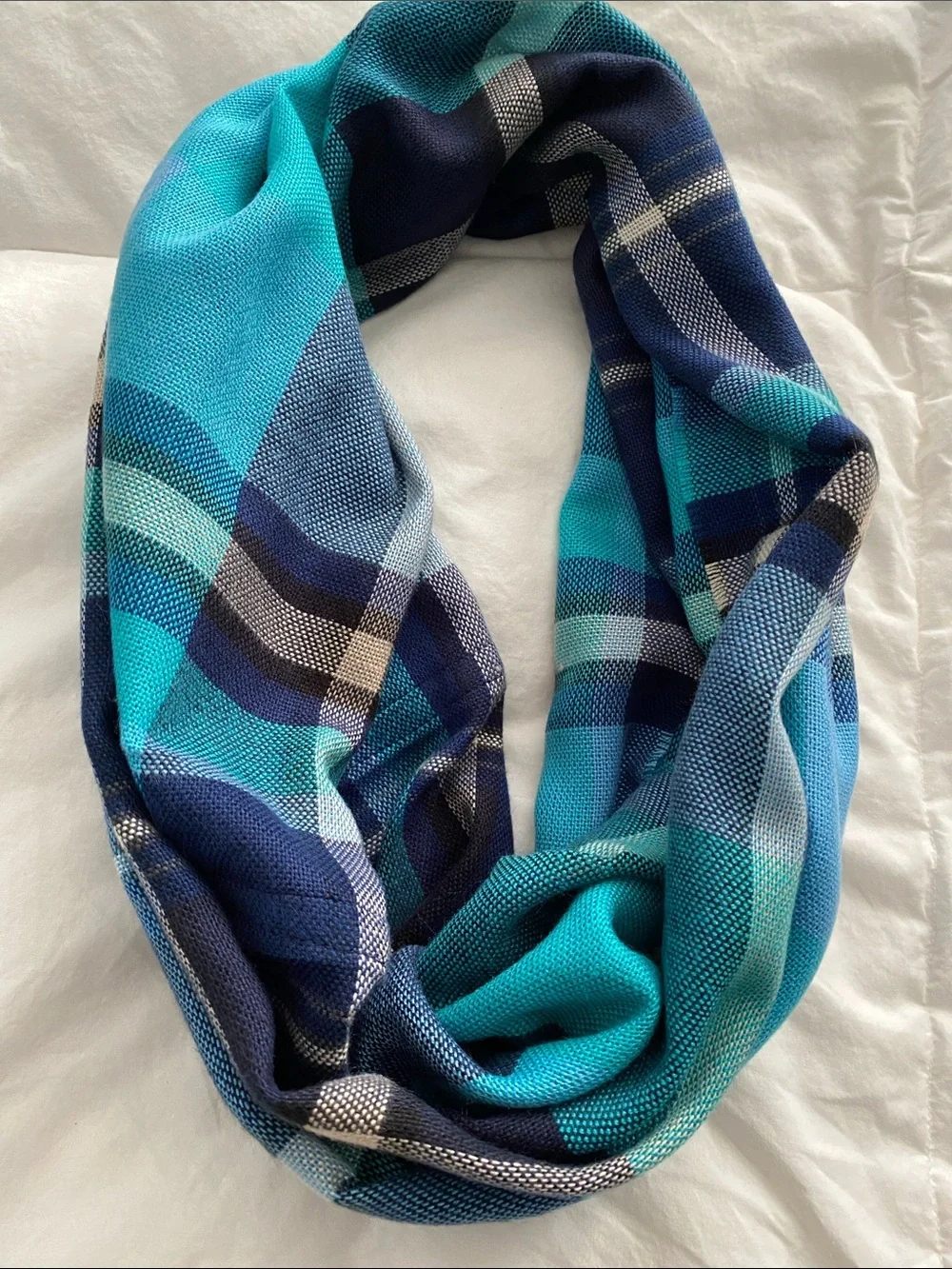 V. FRAAS Cashmink Blue Plaid Infinity Scarf